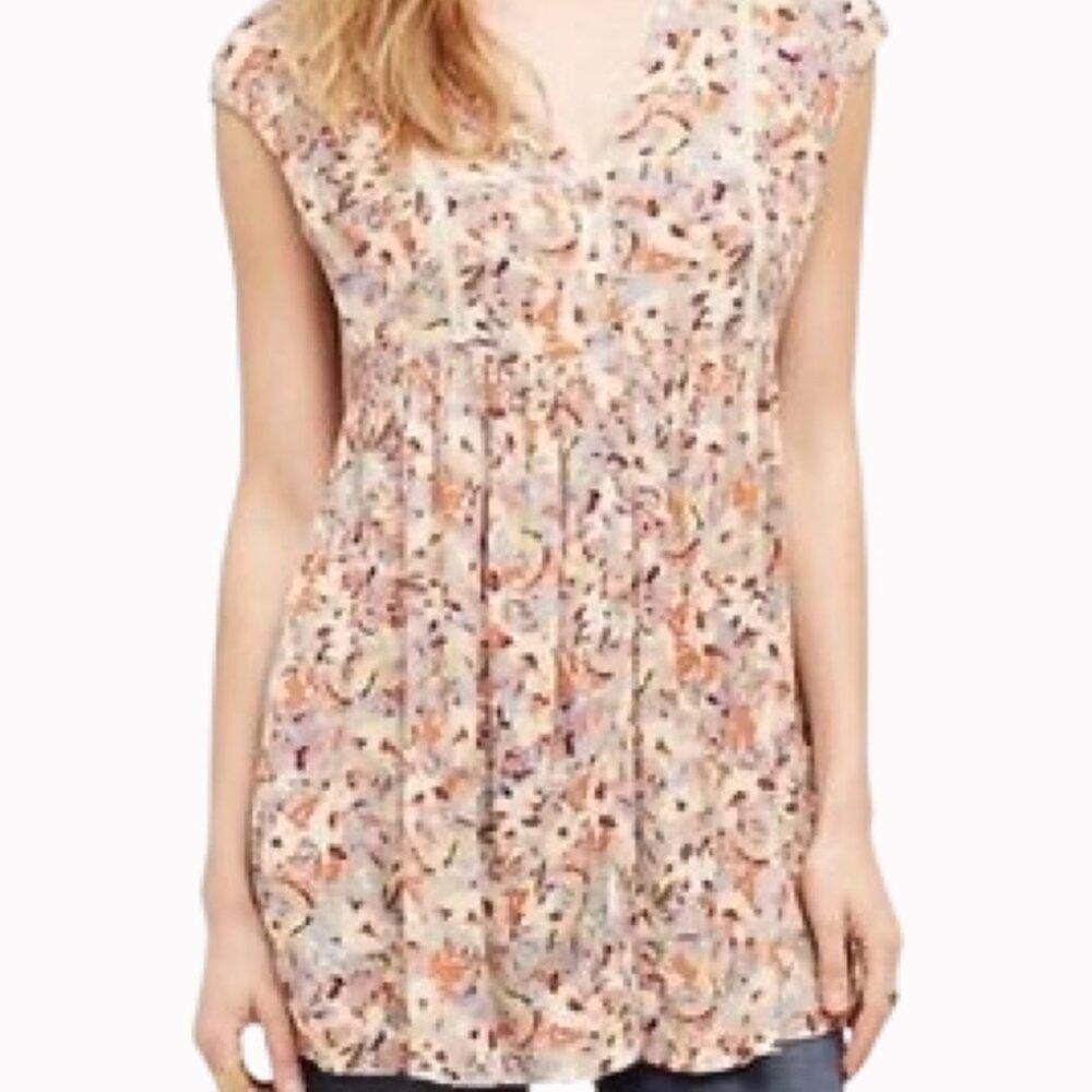Anthropologie Vanessa Virginia Floral Tunic Top Boho V-neck Gauzy Sz S - Picture 4 of 4
